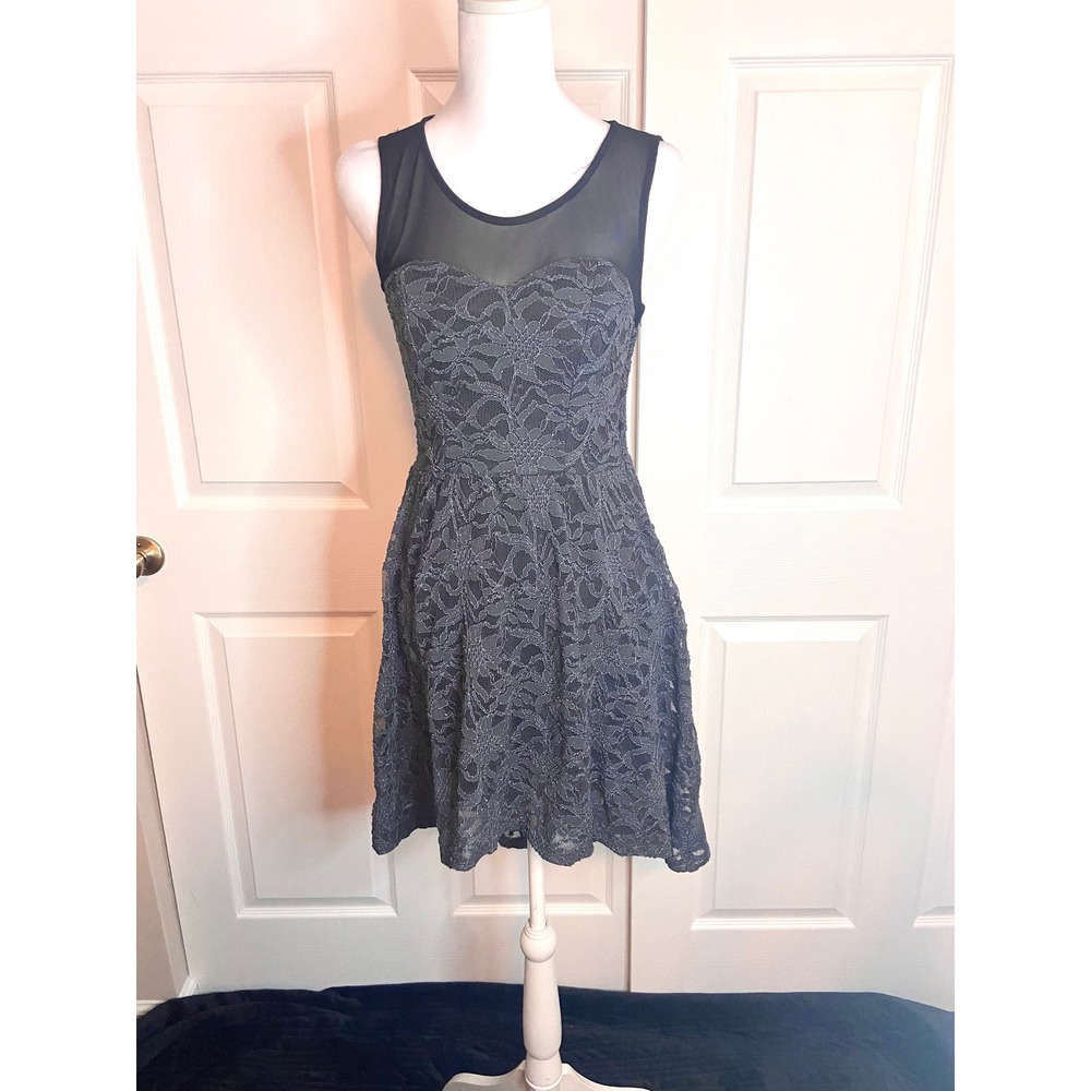 Delias Gray Black Lace Mesh High Low Dress Sleeveless Sweetheart Illusion Y2K